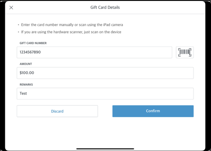 Gift Card Details Panel - Filled