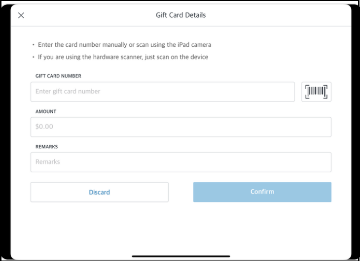 Gift Card Details Panel - Blank