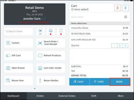 Cart Panel - MORE Link