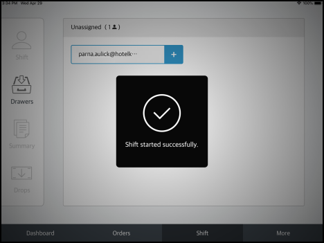 Shift Started Successfully Message