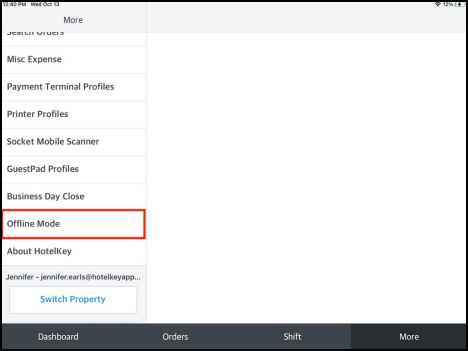 More Menu Expanded - Offline Mode Link