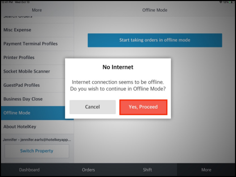 Offline Mode Confirmation Popup