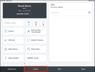 Bottom Menu - Orders Link