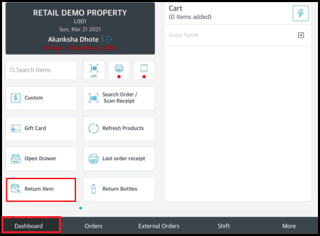 Dashboard - Return Item Link