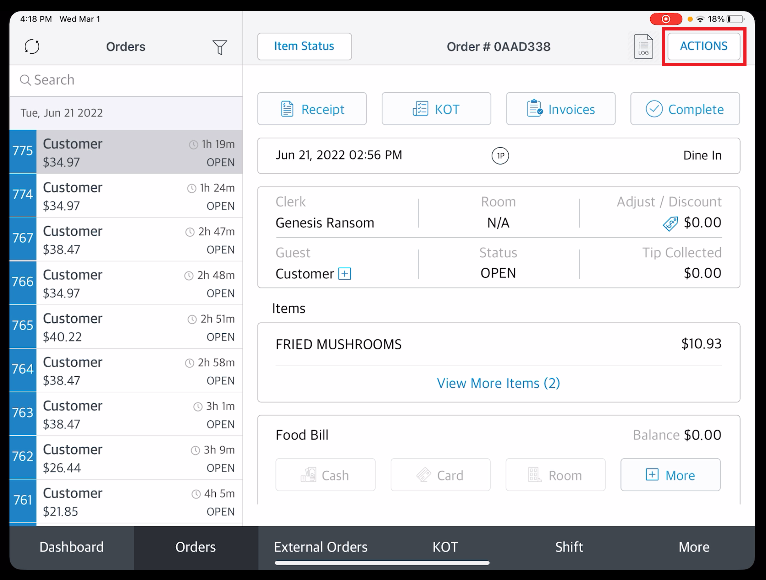 Order Open - ACTIONS Link
