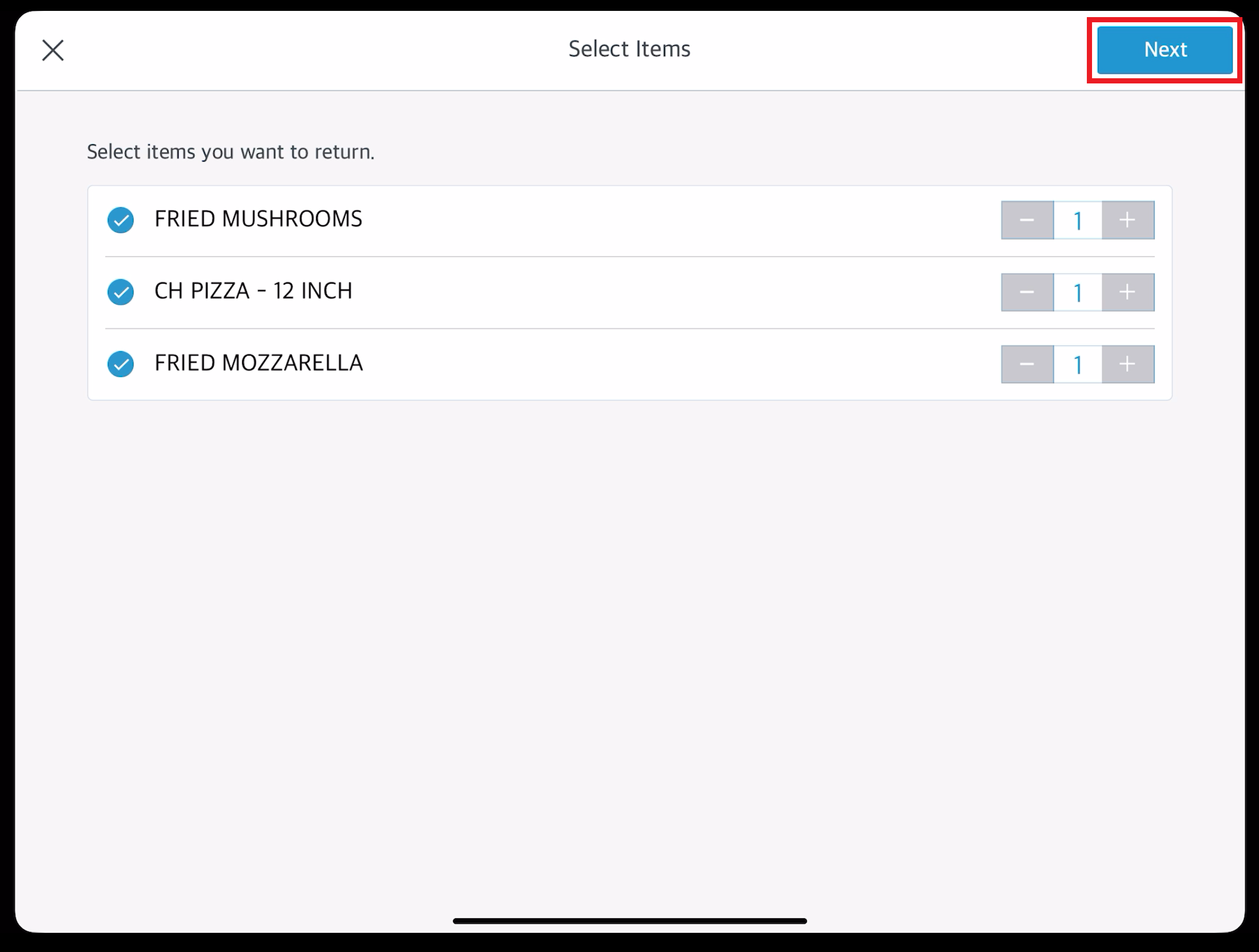 Select Items Popup - Filled