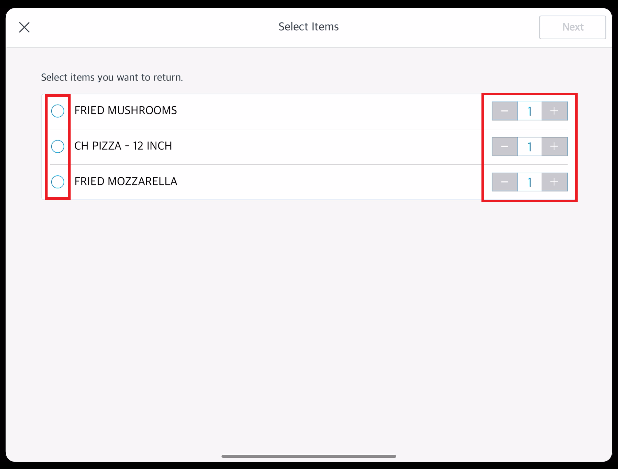 Select Items Popup