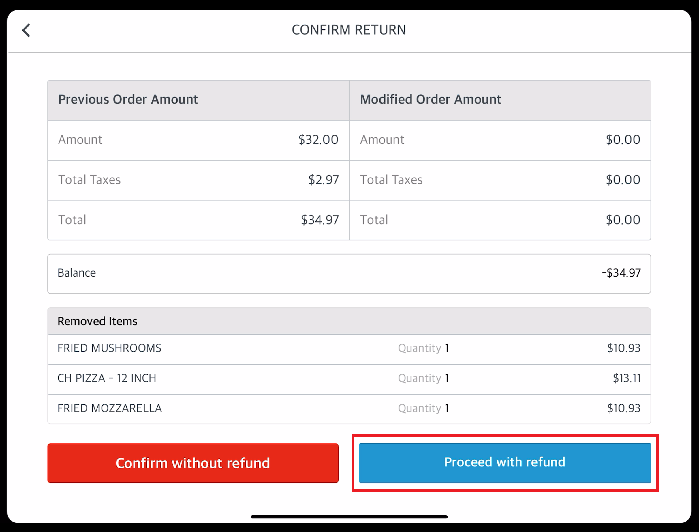 CONFIRM RETURN Popup