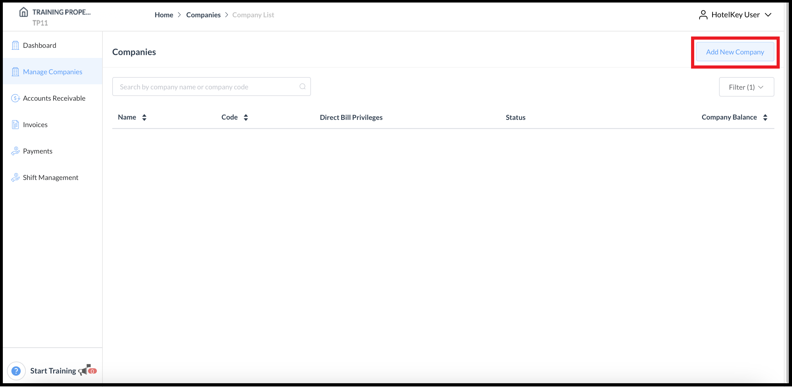 Company List Page - Add New Company Link