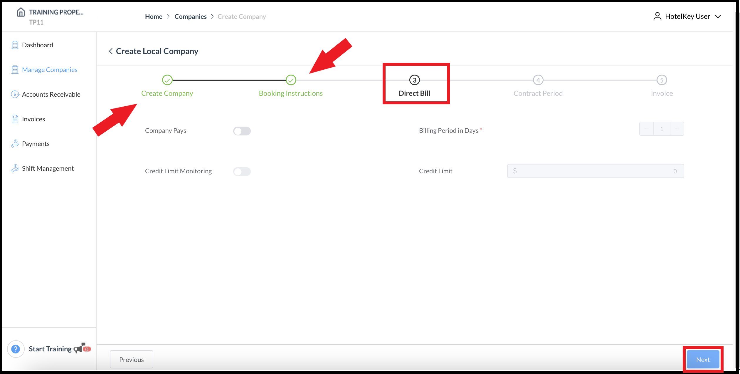 Create Local Company Wizard - Direct Bill