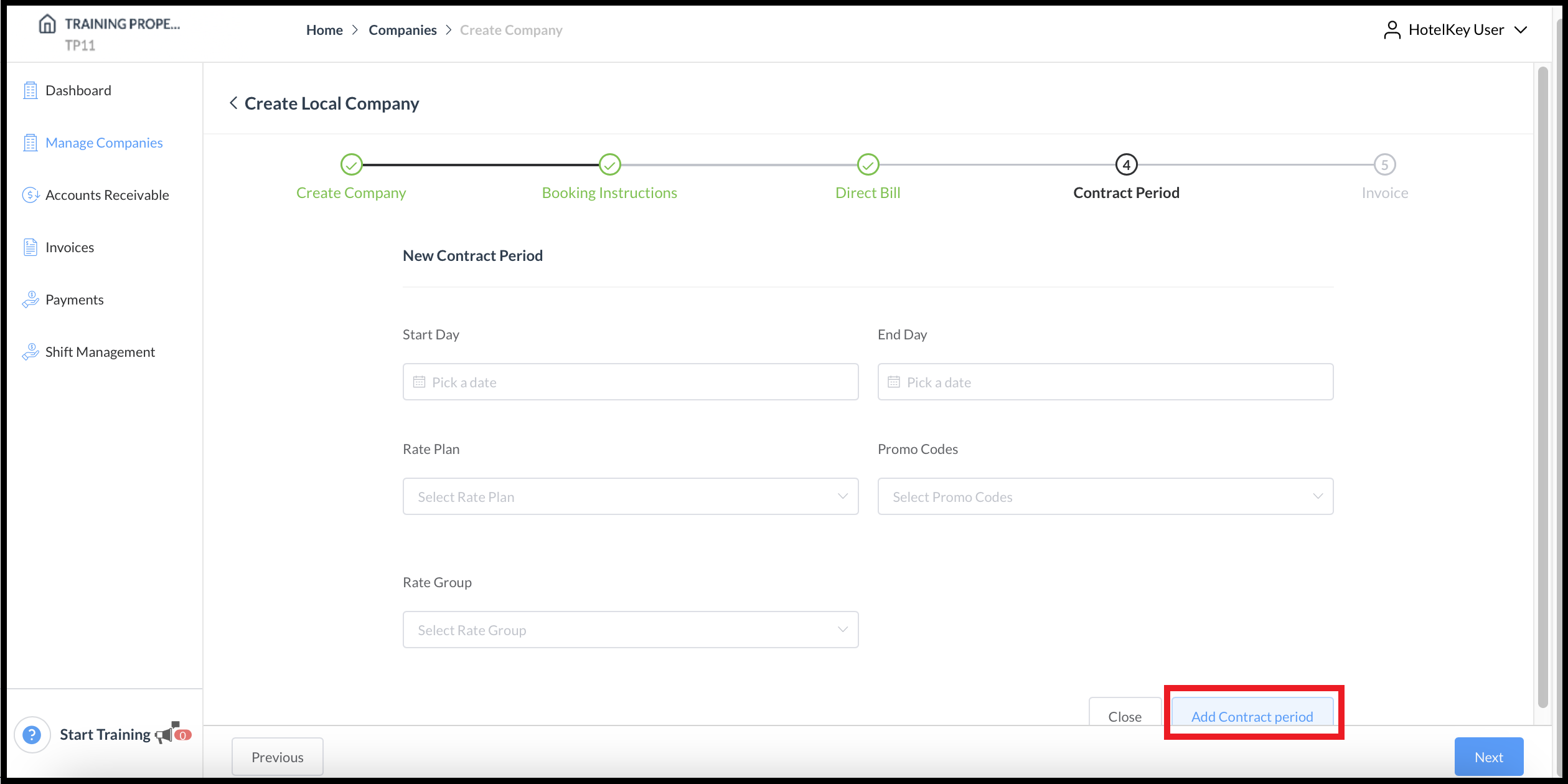 Create Local Company Wizard - Add Contract period Link