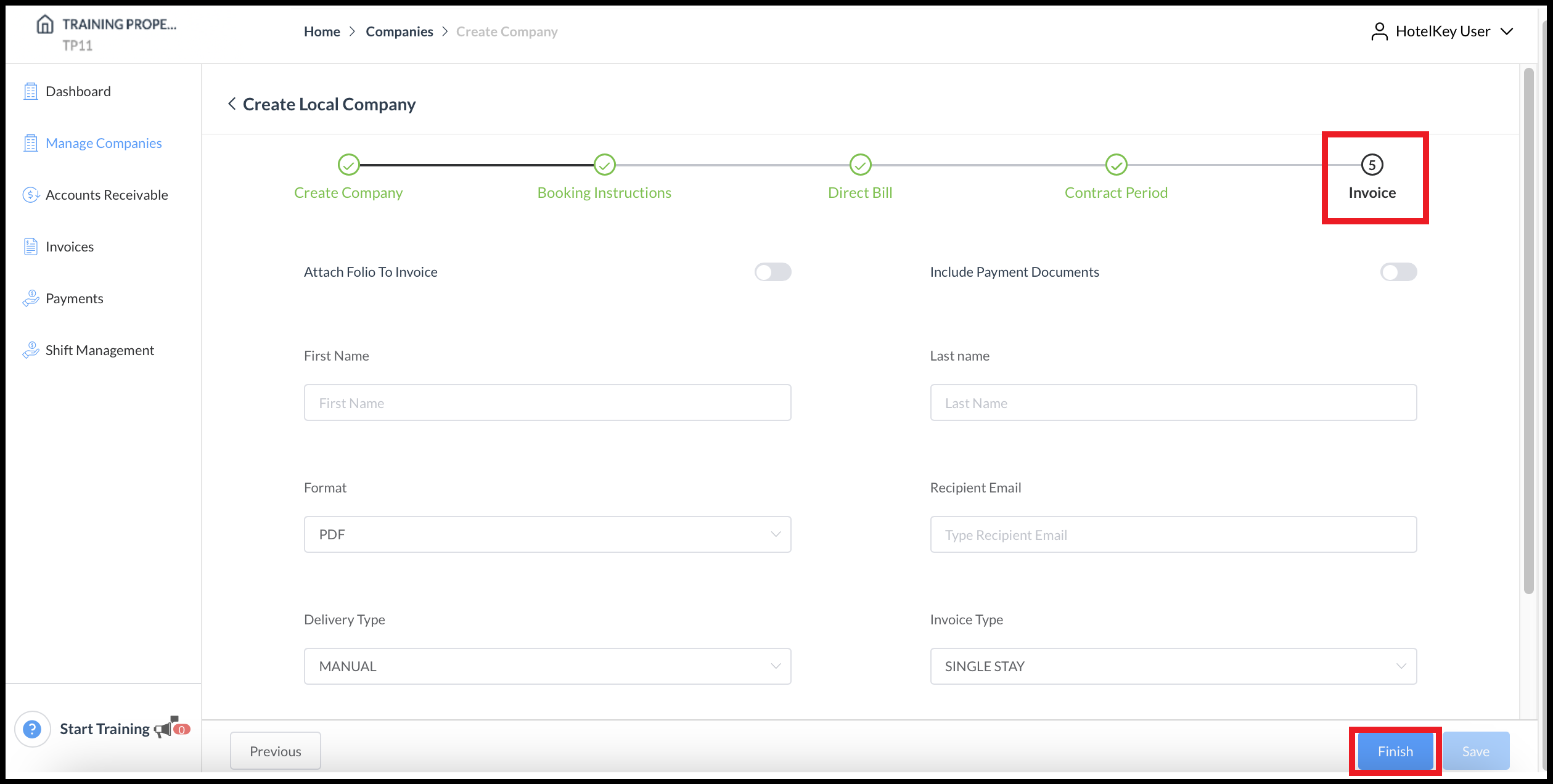 Create Local Company Wizard - Invoice