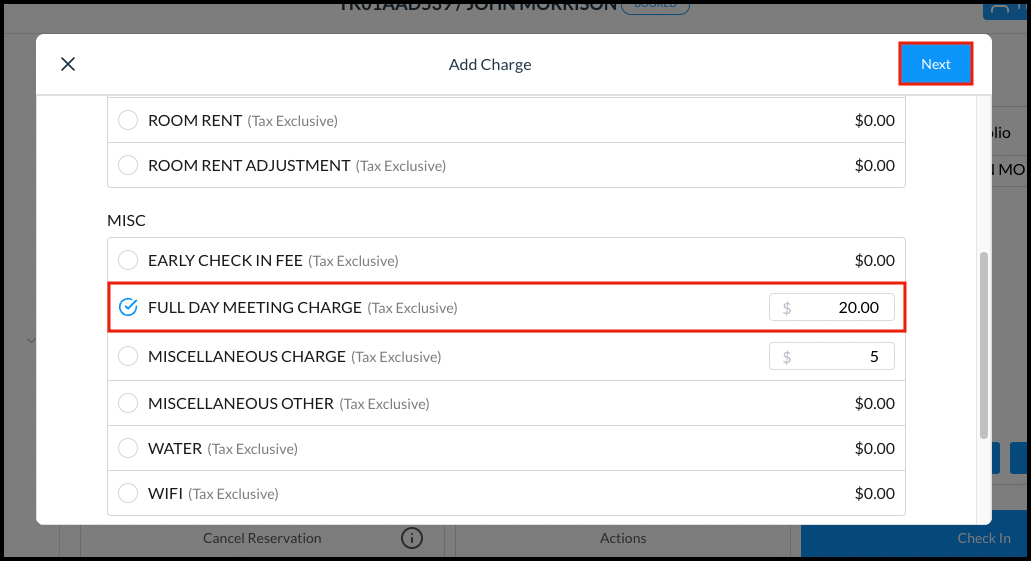 Add Charge Popup - Charge Type