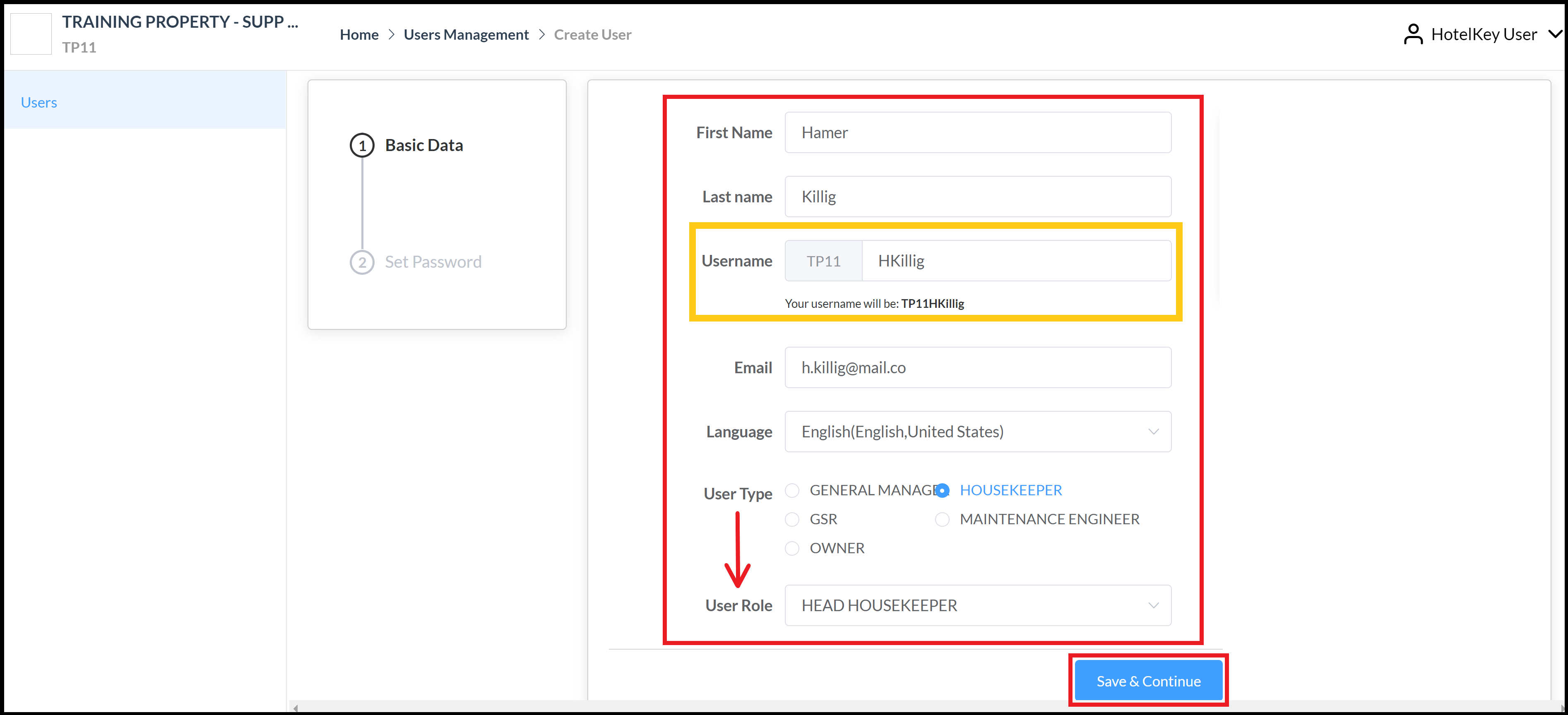 Create User Form - Basic Data Tab (completed)