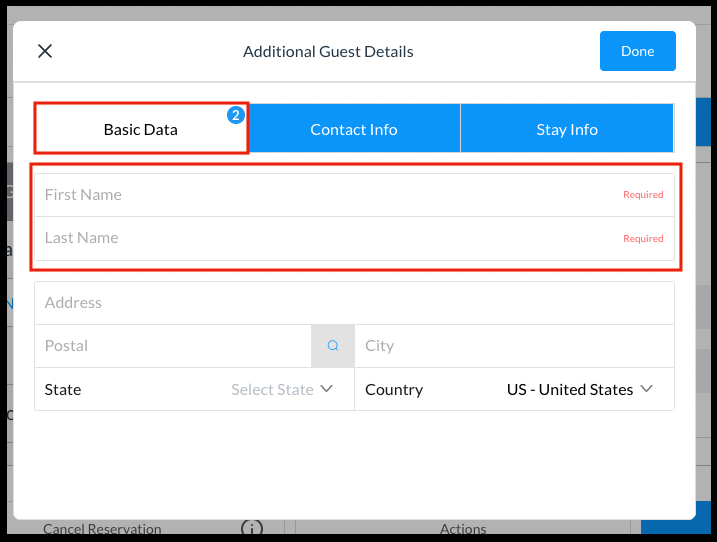 Additional Guest Details Popup - Basic Data Tab