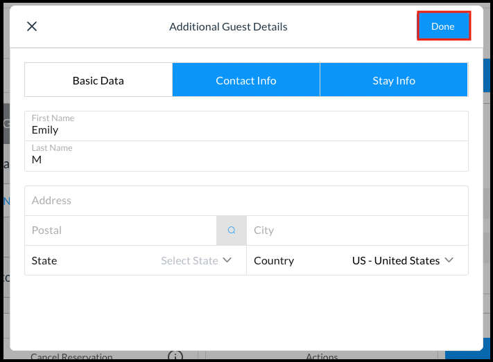 Additional Guest Details Popup - Done Button