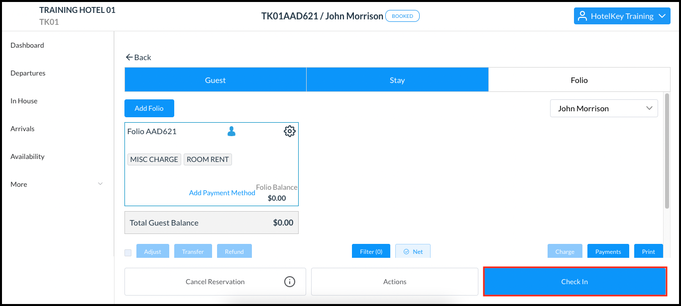 Booking Confirmation Page - Check In