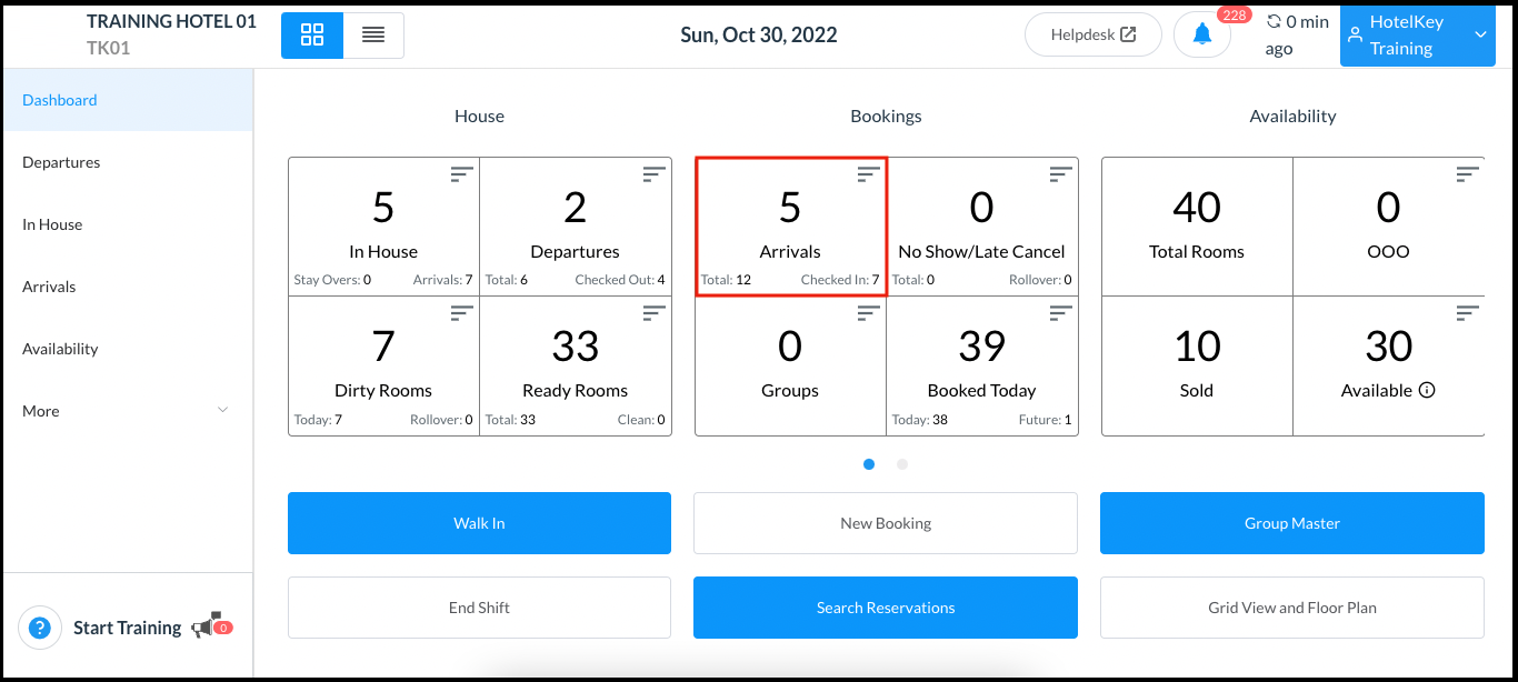 Dashboard - Arrivals Tile