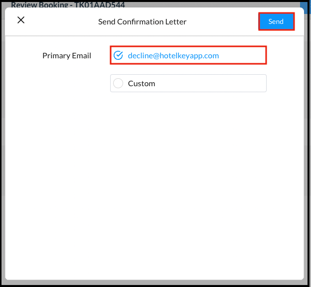 Send Confirmation Letter Popup