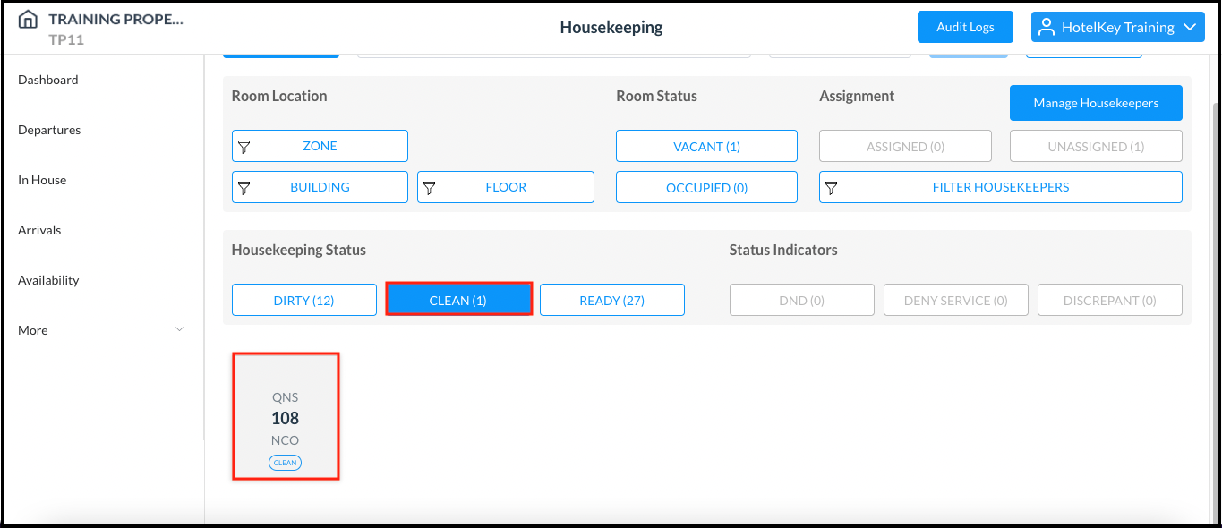 Housekeeping Page - Room Status Update