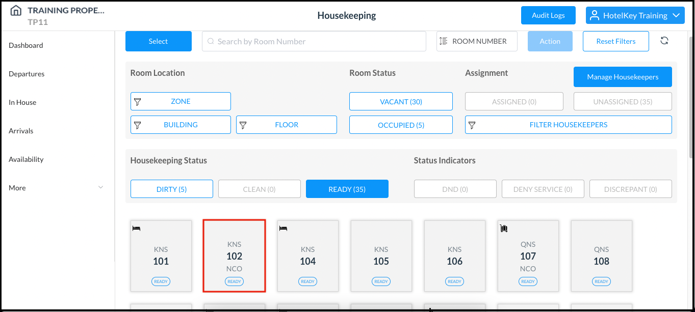 Housekeeping Page - Room Selected