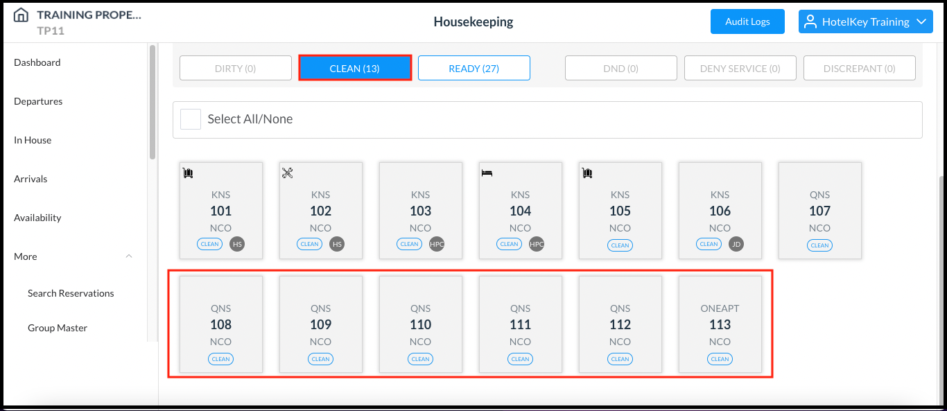 Housekeeping Page - Room Statuses Updated