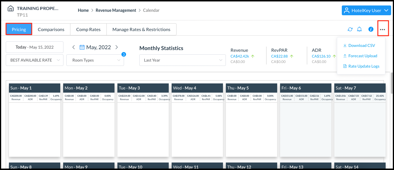 Pricing Tab - Three Dot Menu