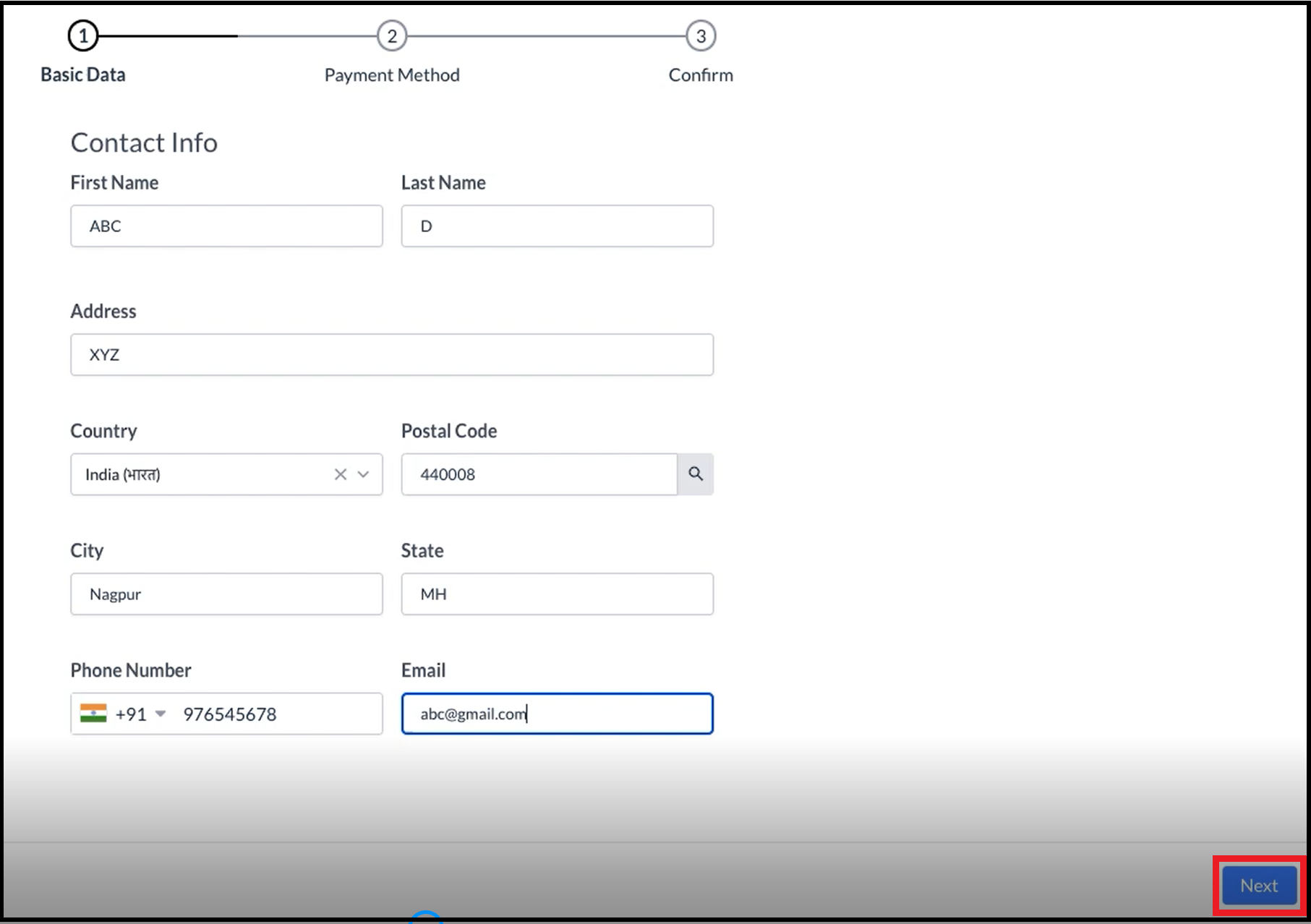 Create Booking Wizard - Basic Data, Filled