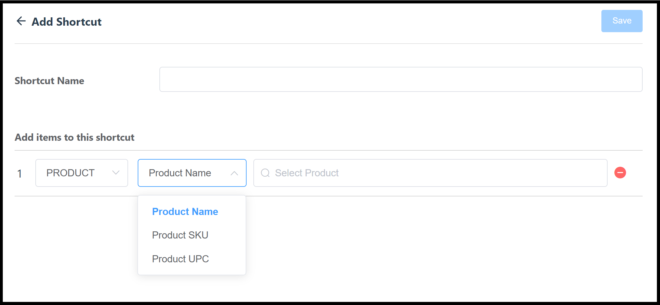 Add Shortcut Panel