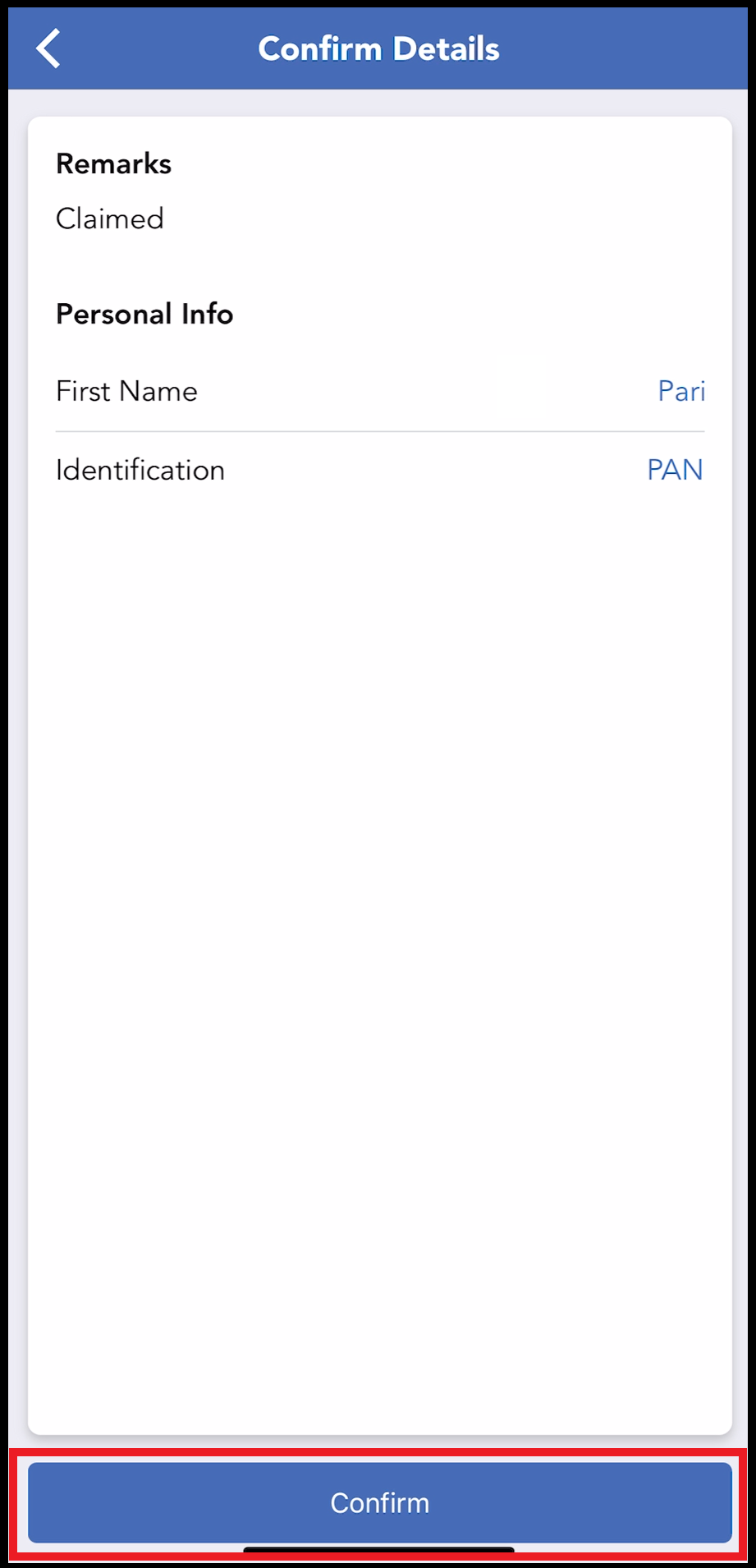 Confirm Details